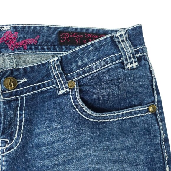 Rock & Roll Cowgirl Boot Cut Jeans READ Womens 31x32.5 Low Rise Distressed Denim - Picture 15 of 16